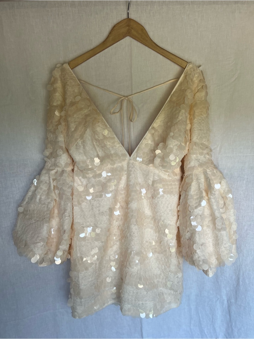 ASOS NWT White Paillette Sequin Statement Mini Dress Bell Sleeve Bride US 8